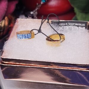 Elegant Relex Gold Stainless Steel Huggie Blue Crystal Earrings